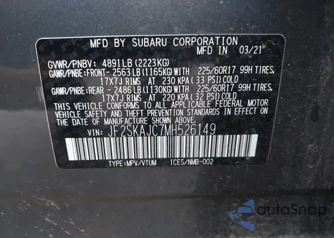 2021 Subaru Forester Premium from USA, damaged, VIN JF2SKAJC7MH526149
